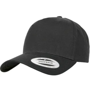 Casquette curve 5 pans noire en coton, visière courbée, vue de face