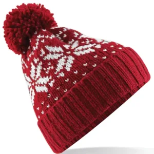 Bonnet rouge snowstar uni avec pompon unicolore Beechfield