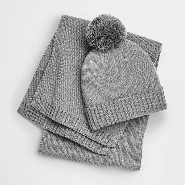 ensemble bonnet écharpe gris Beechfield, vue à plat