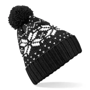 Bonnet snowstar noir avec pompon unicolore Beechfield