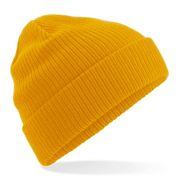 Bonnet coton bio moutarde en coton biologique Beechfield, vue générale