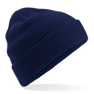 Bonnet coton bio navy bleu marine en coton biologique Beechfield, vue générale