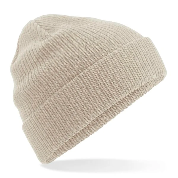 Bonnet coton bio sable clair en coton biologique Beechfield, vue générale