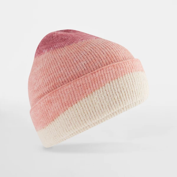 Bonnet montagne rose pêche pastel avec motif en vague tricotéRose B532 Beechfield