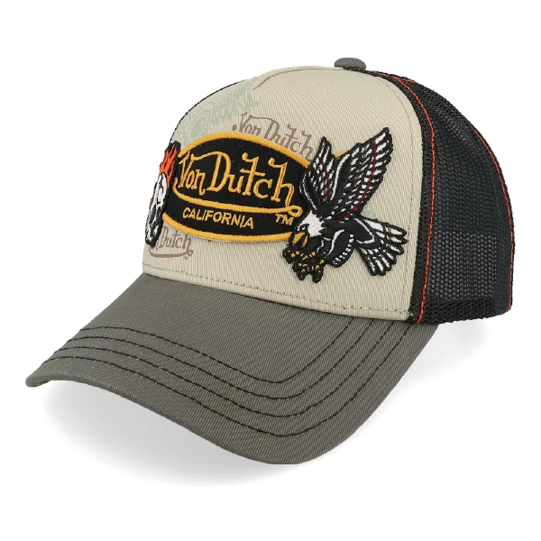 Von Dutch | Ma Carapace Casquette Von Dutch Patch Aigle Beige en twill, patchs multiples brodés