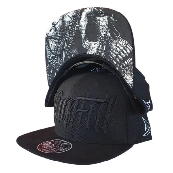 Casquette snapback Painful Hector à visière plate avec broderie 3D noire